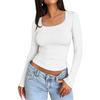 Fashion Queen Women's Long Sleeve Shirt Crop Top Basic Tight Slim Fit T-shirt