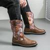 Fashion 38-46 Cowboy Boots Men Black Brown Work Training Boots European and American Style Leaf Graffiti Western Cowboy Motorcycle Boots