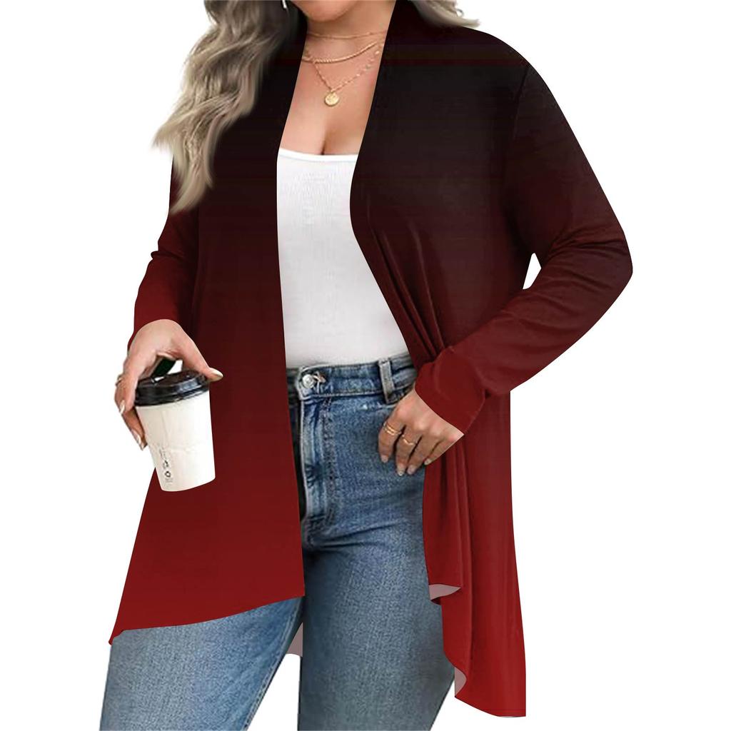 Женский осенне-зимний модный повседневный кардиган средней длины с принтом и длинным рукавом