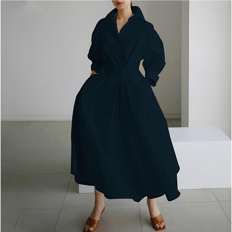 Женское платье Commuter Fashion POLO с воротником-поло, подкладкой, длинными рукавами, эластичным поясом, свободное платье