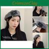 Japanese Houndstooth Stylish Beret Hat For Women With Unique Metal Patch