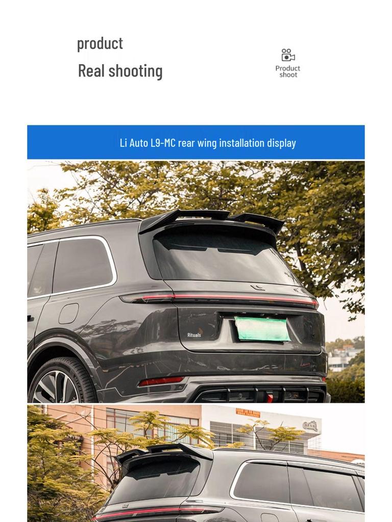 Обновите Li Auto L6/L7/L8/L9 комплектом спортивных заднего и верхнего антикрыльев Black Warrior MC, сверление не требуется.