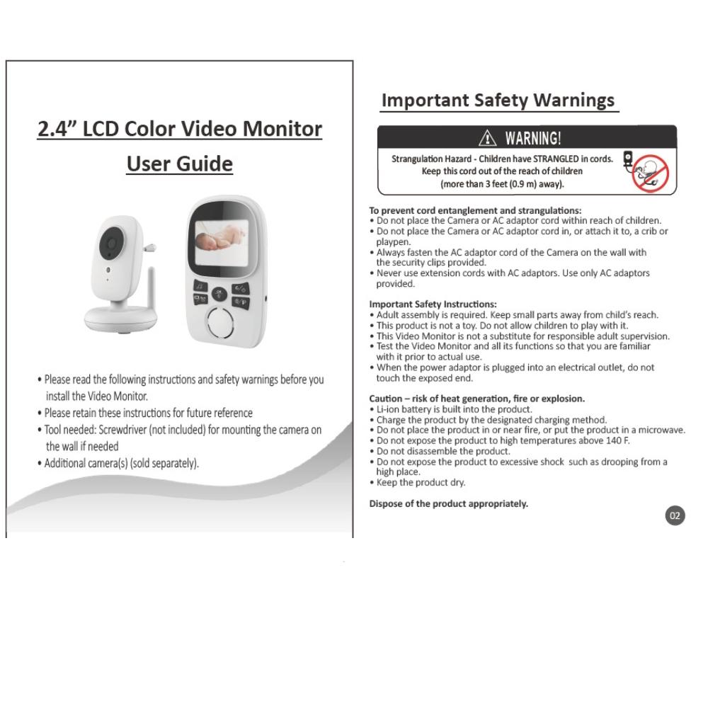 2,4-дюймовая детская камера с ЖК-дисплеем, беспроводная камера ночного видения, радионяня, 2-полосный аудиомонитор температуры, видеоняня A