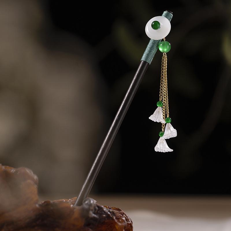 Заколка для волос с кисточкой из искусственного черного дерева в старинном стиле - аксессуар ханьфу для женщин