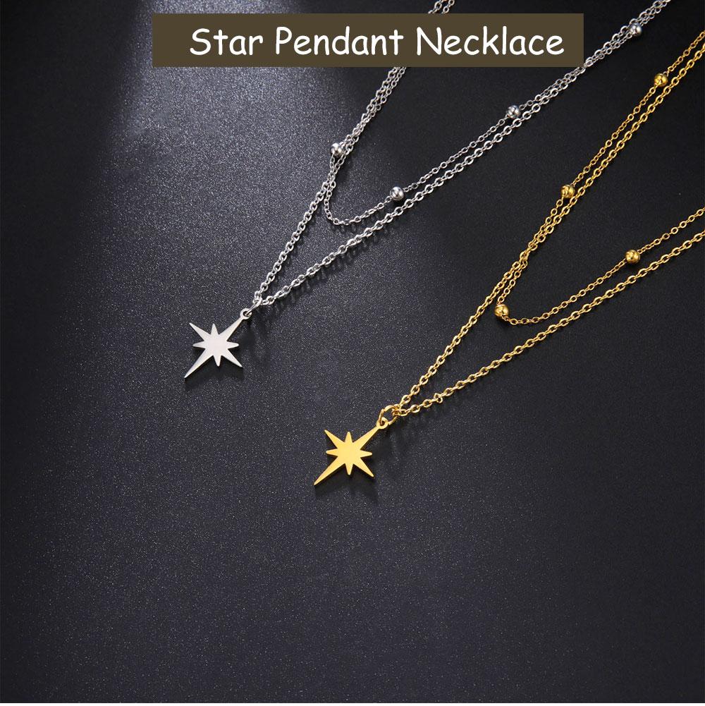 Cazador Kpop North Star Pendant Necklace for Women Trendy Stainless Steel Double Chain Necklaces Jewelry Gift Wholesale 2026 New