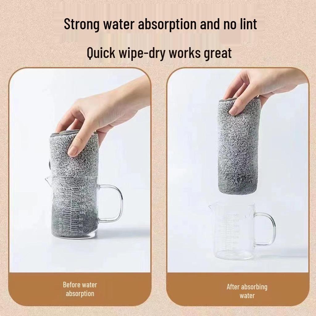 Толстая кухонная тряпка из бамбукового угля: Безворсовая, Неприлипающая, Маслостойкая, С высокой впитываемостью, Губка для удаления пятен