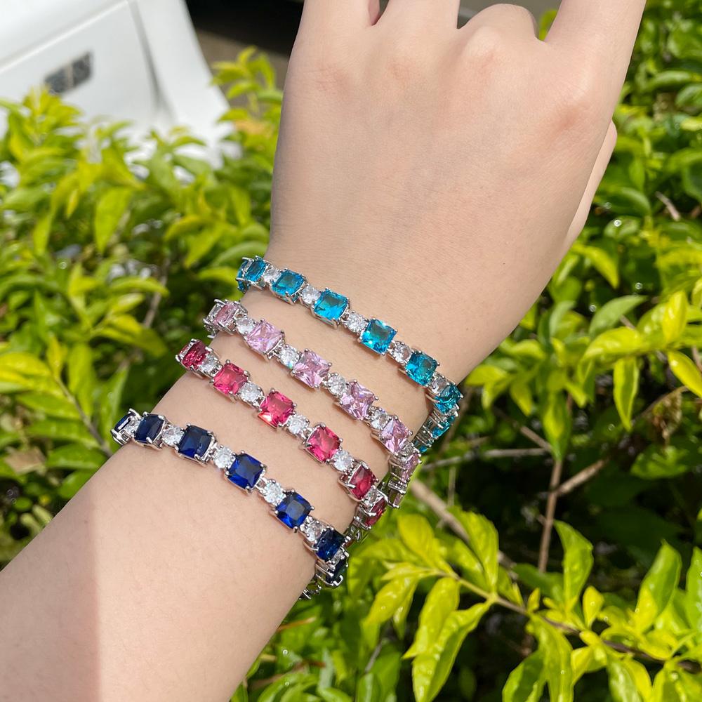 CMM Classic Light Blue Cubic Zirconia Square Tennis Bracelet