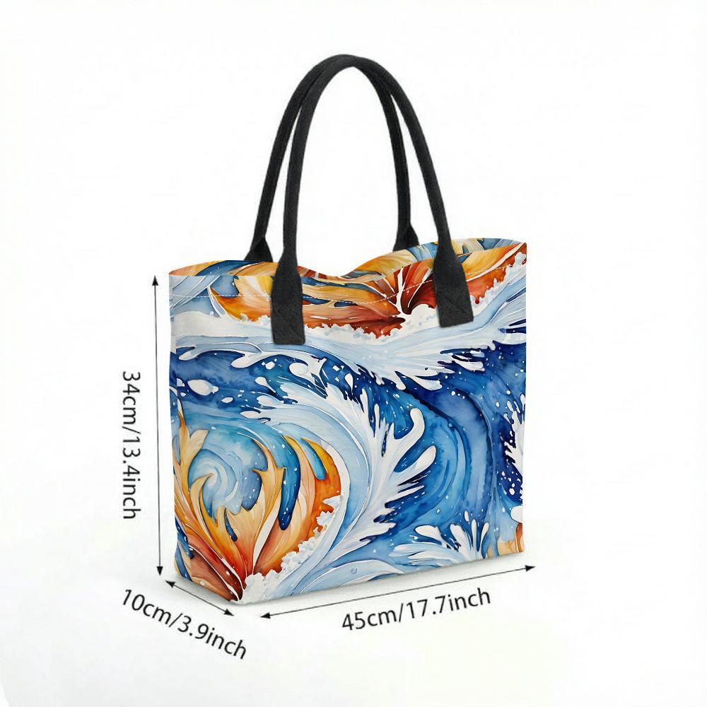 Watercolor Wave Print Large Tote Bag Casual Shoulder Handbag for Daily Use