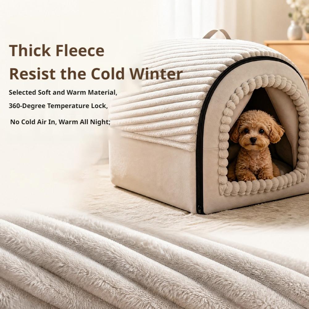 Winter Warm Cat Bed Enclosed Cave House Soft Plush Corduroy Pet Bed Washable Indoor Cat Nest For Small Dogs Kitten