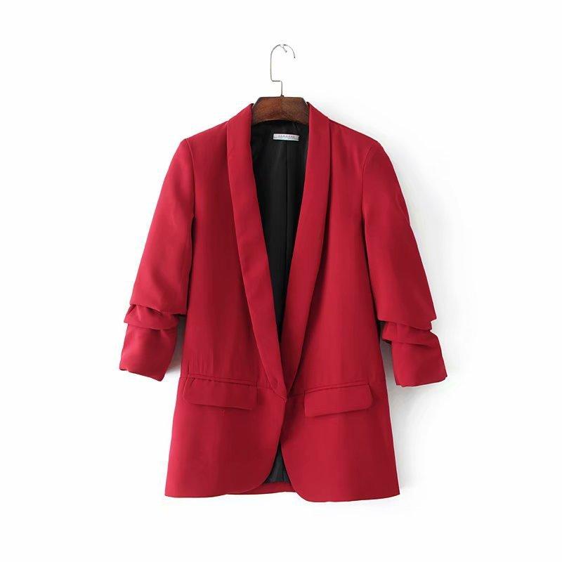 Spring and Autumn Commuter Urban Leisure Versatile Candy Women's Pleated Sleeve Blazer