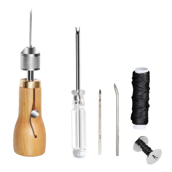 Набор шила для шитья кожи, ручной швея, набор инструментов для ремонта кожи с иглами, гаечный ключ, отвертка, ручной швейный инструмент для кожи, плотная ткань, кожа своими руками