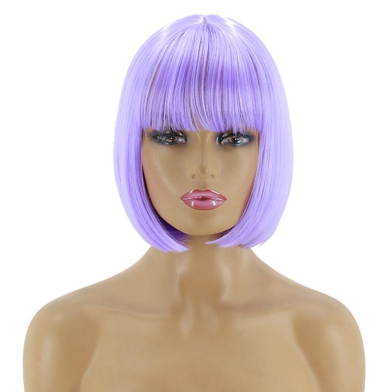 MISS WIG Женская мода Косплей Короткий прямой парик Боб с челкой Зеленый Розовый Красное вино Хэллоуин Синтетический парик Длина плеч