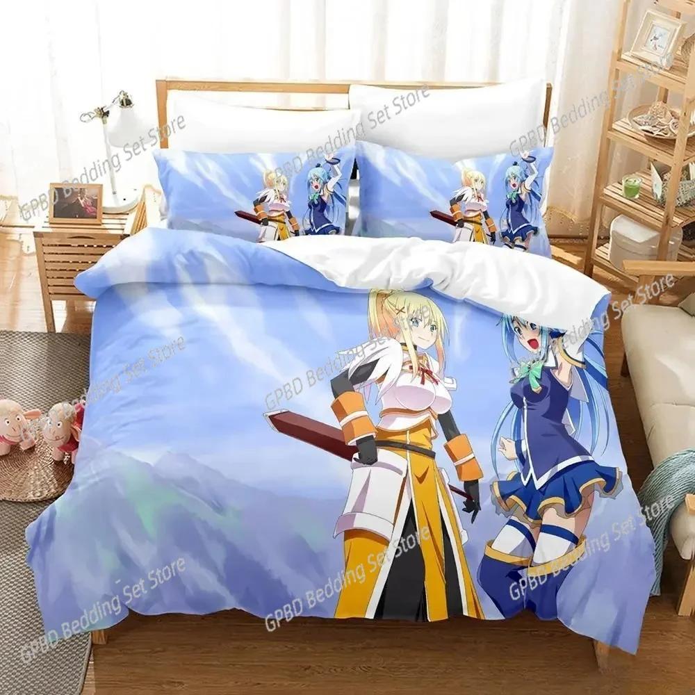 Милый Кавайный Набор Постельного Белья с Персонажами Аниме Konosuba Для Спальни Мягкое Современное Покрывало Удобное Пододеяльник Чехол На Одеяло и Наволочка
