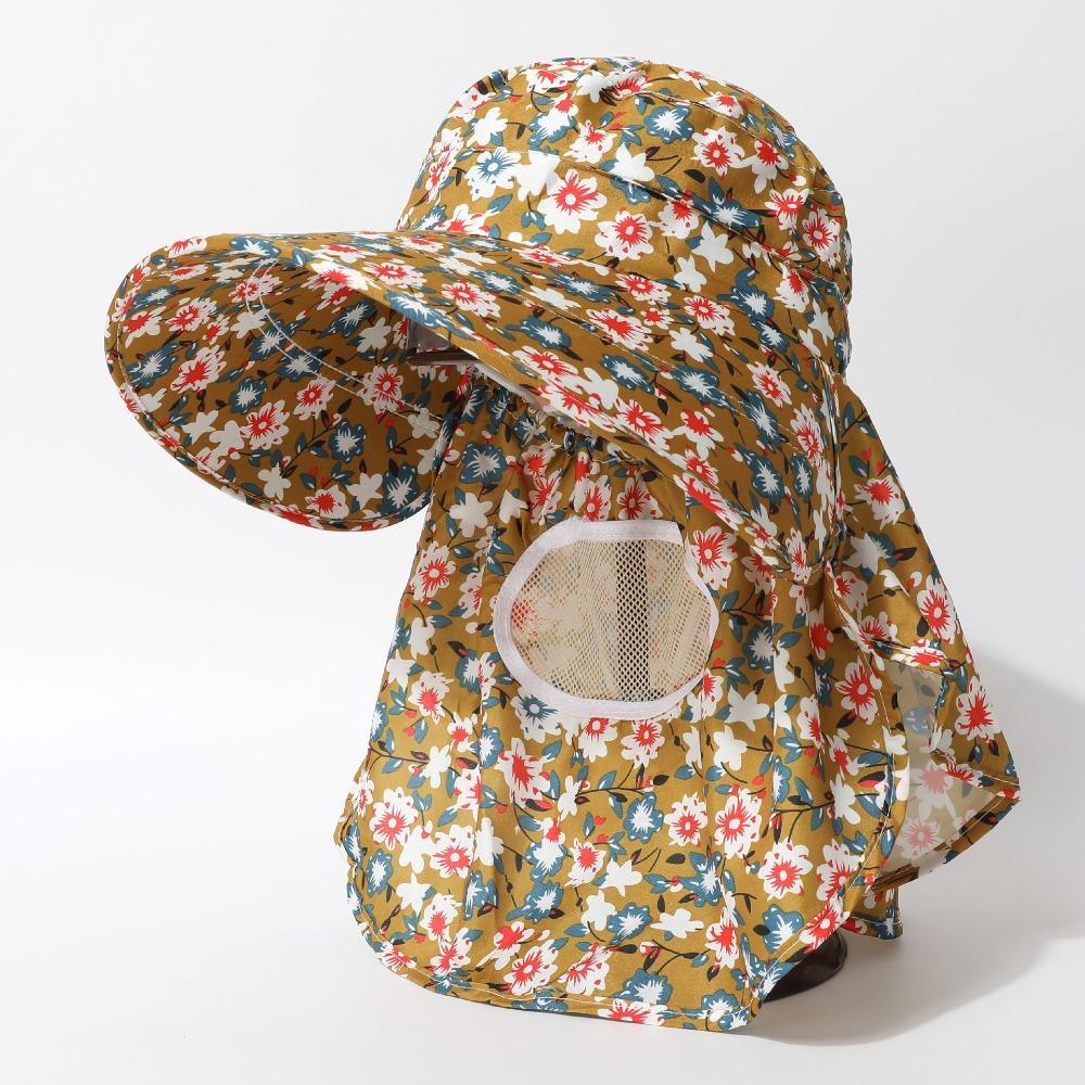 Wide Brim Sunscreen Hat with Shawl Fishing Cap New Tea Picking Hat Women