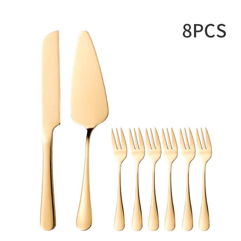 Stainless Steel Cake and Bread Knife with Long Handle Spatula and Fruit Fork for Weddings and Banquets