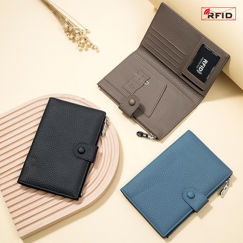 Многофункциональный дорожный кошелек для паспорта с RFID-защитой, держатель для карт, женский кожаный тонкий кошелек, обложка для билетов, карман на молнии, держатель для карт