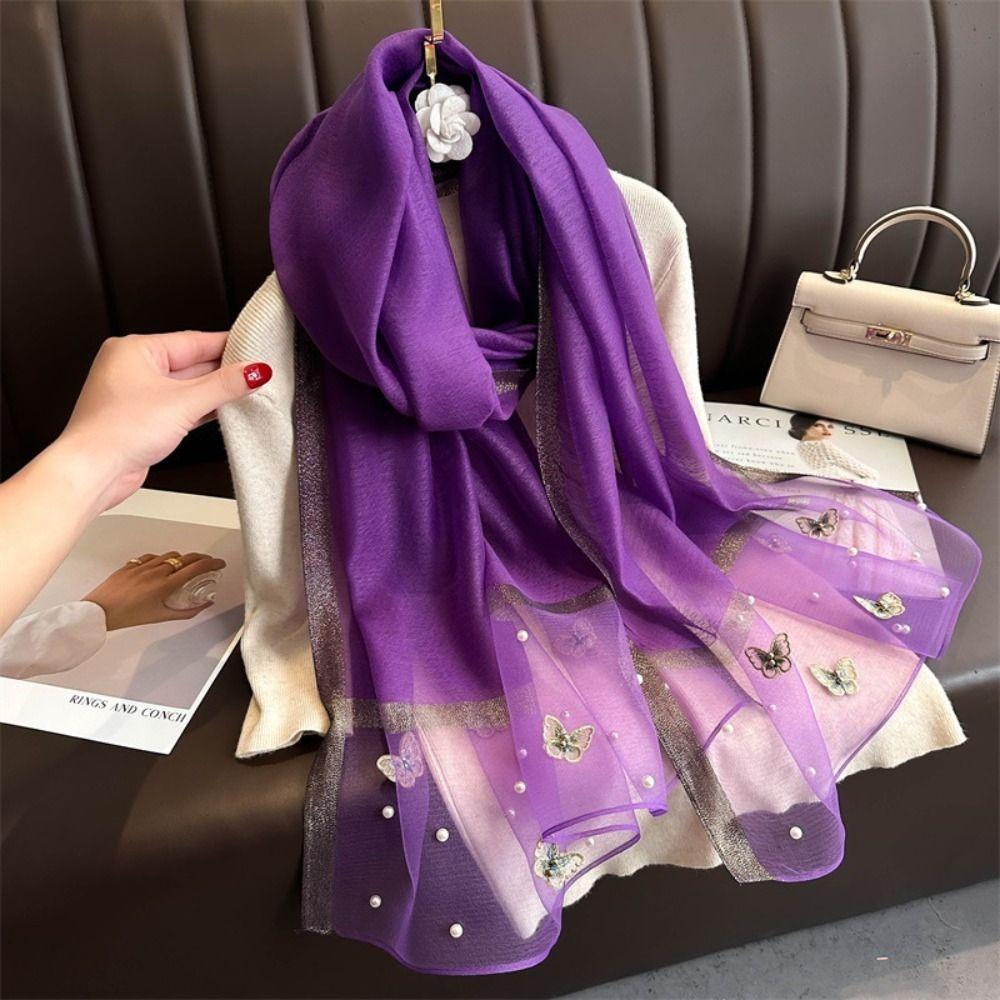 Large Butterfly Embroidery Scarf Thin Women Hijab Shawls Fashion Silk Scarf Female