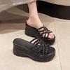 Thick-soled Wedge Slippers Women's Summer 2024 New Non-slip Outer Wear One-word Slippers Popular Casual Beach Sandals