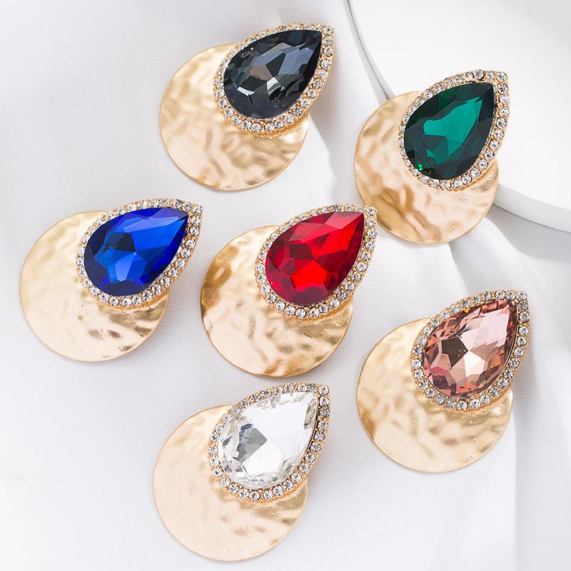 Women's Exaggerated Water Drop Shaped Colored Glass Crystal Earrings Simple Personalized Earrings