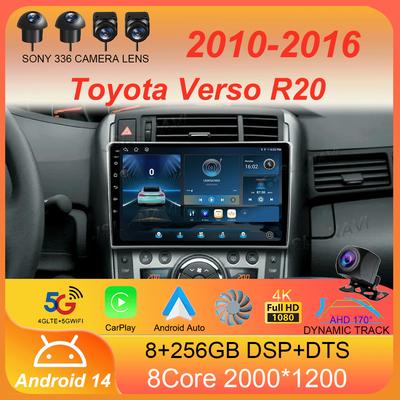 Автомагнитола Радио Android 14 Для Toyota Verso R20 2010 - 2016 Мультимедийный Видеоплеер GPS 4G Carplay Auto RDS DSP DVD IPS