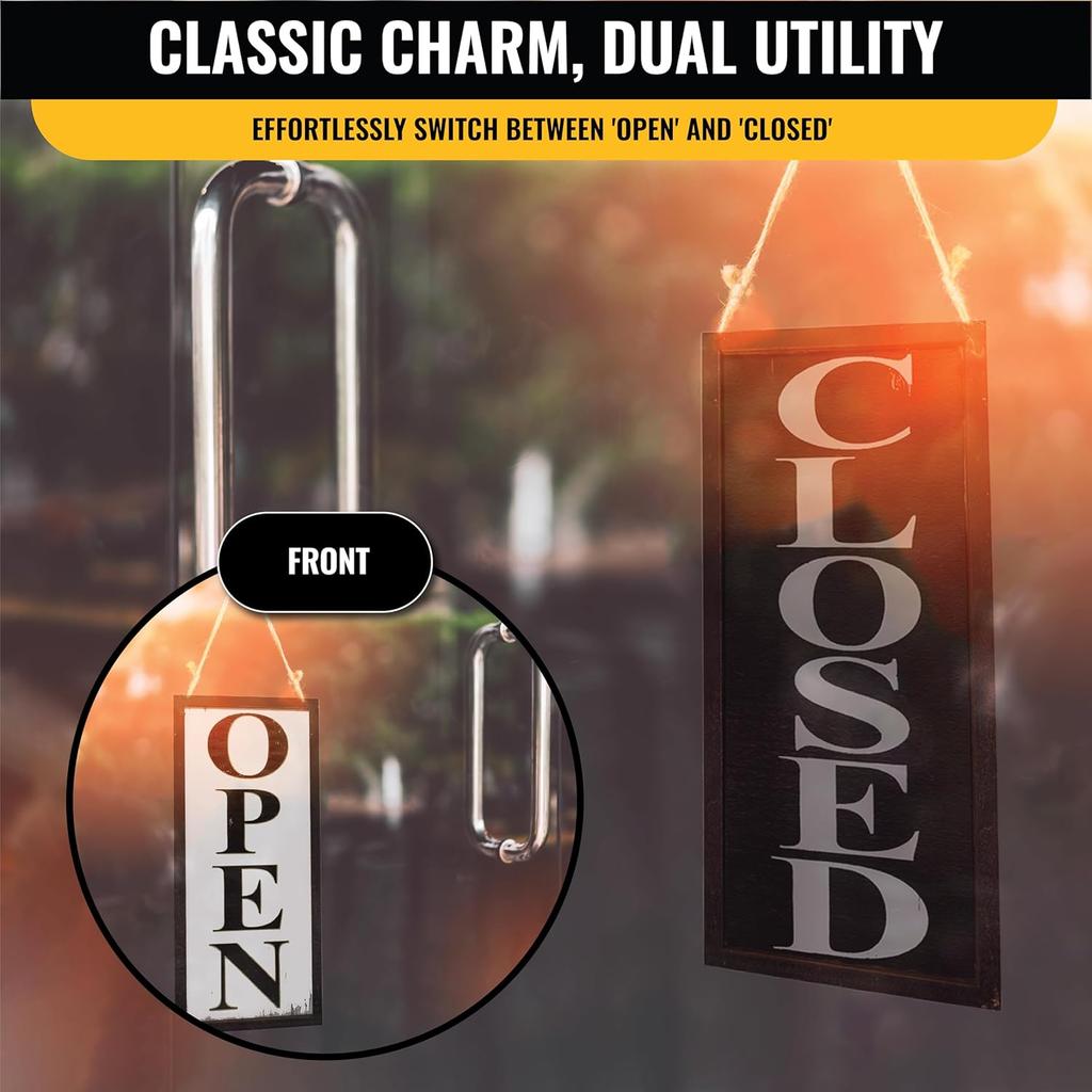 Reversible Open Closed Sign for Business – Durable Wood with Vintage Design - Ideal for Coffee & Café Shops, Retail – Open Signs for Business