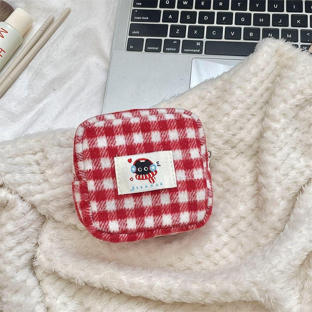 Plush Plaid Storage Bag Cute Stationery Storage Pouch Office/School Supplies