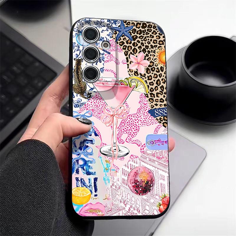 Pink Goblet Bowknots Disco Ball Pattern Case For Samsung Galaxy A57 A56 A55 A54 5G A37 A36 A35 A34 A17 A16 A15 A14 Leather Texture Silicone Cover