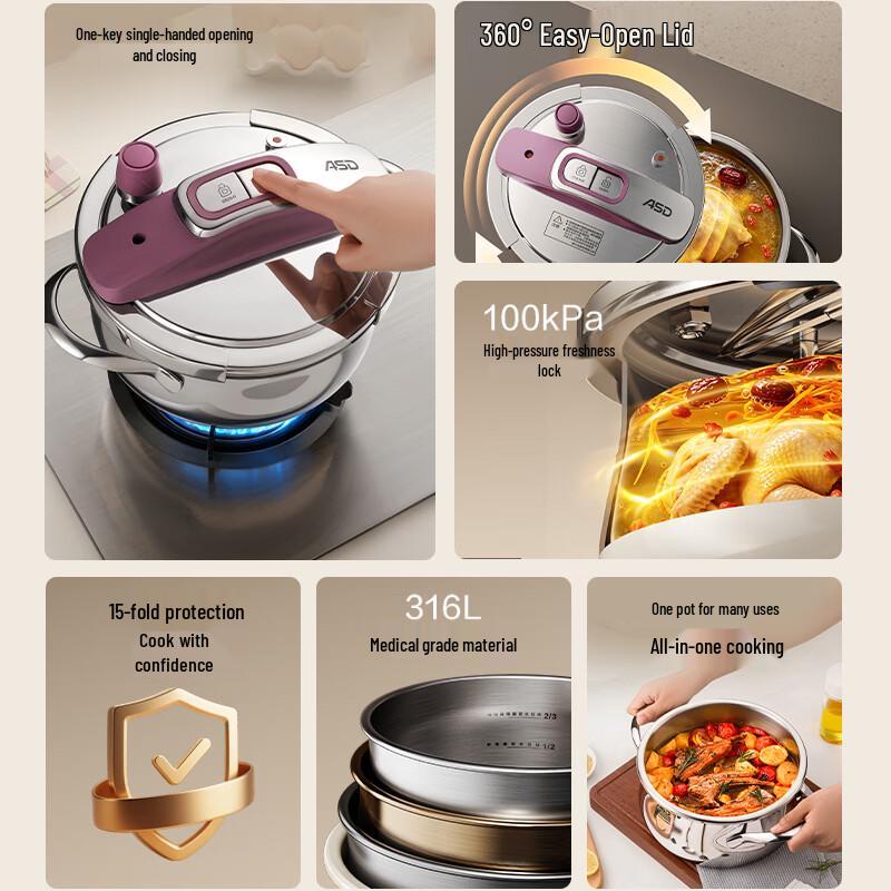 ASD 316L Stainless Steel Pressure Cooker - 22cm