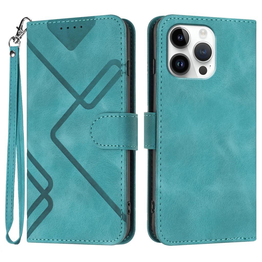 For iPhone 16 Pro Max Wallet Case Line Imprinted PU Leather Phone Cover with Strap