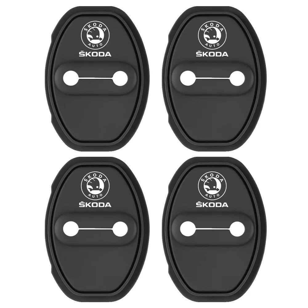 VMAD6 4pc Car Door Mute Damping Cushion Silicone Door Lock Buckle Door Protective Cover For Skoda Rapid Fabia 1 2 Karop Kamiq Superb