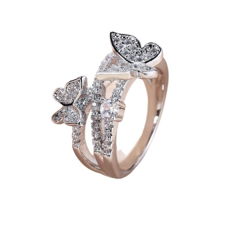 Eryun White K All White Diamond Butterfly Cross Ring Sweet Jewelry