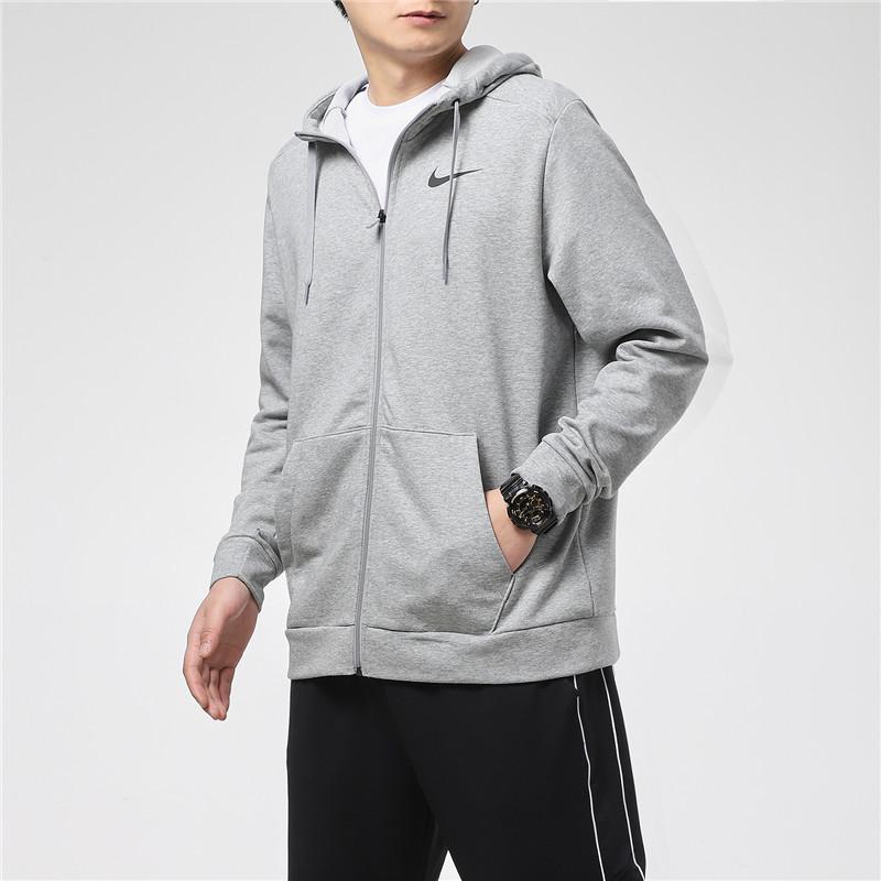 Nike Сухая толстовка с капюшоном на молнии, флисовая куртка, мужская верхняя одежда, светло-серая CZ6377-063