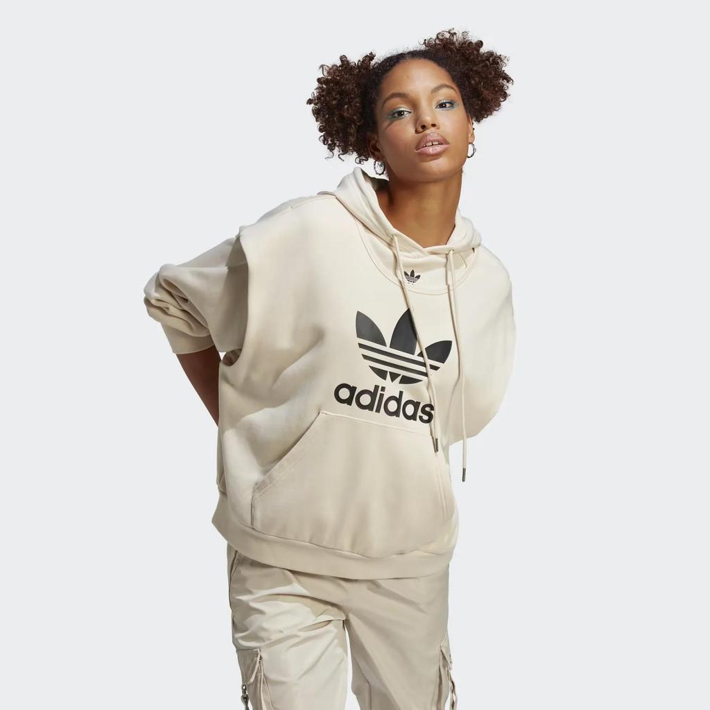 Adidas Originals Sweatshirts Women's Beige Yellow Hooded Moderate Regular (Unisex) Sweatshirts IC5592