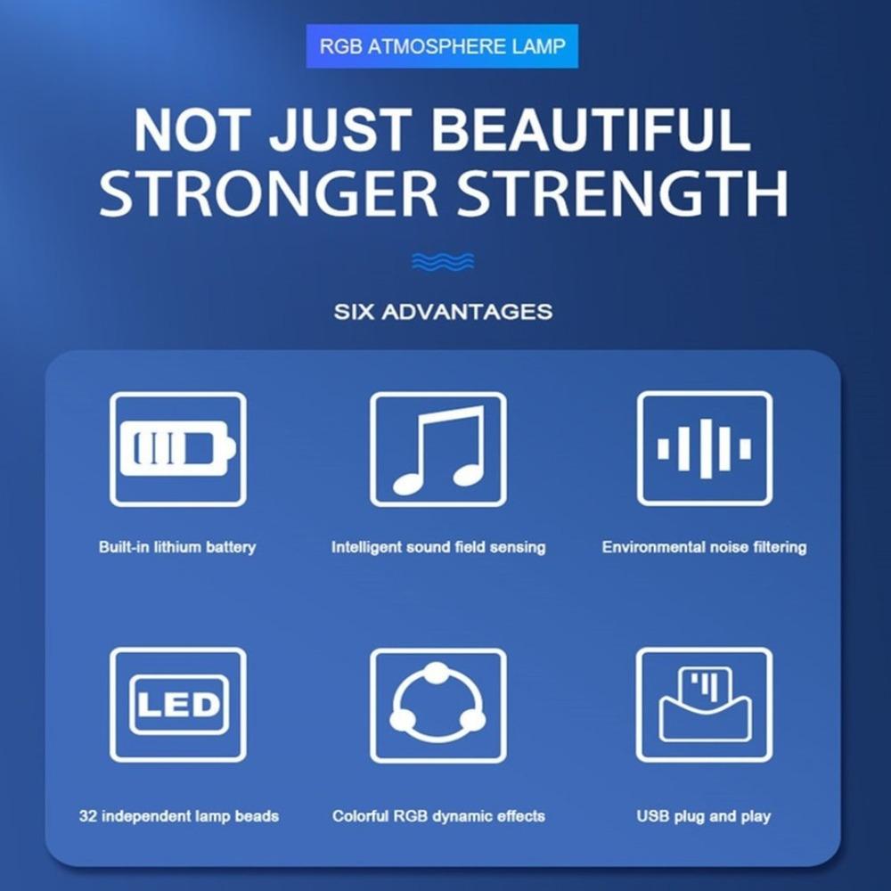 RGB музыкальное управление звуком, светодиодная подсветка, управление приложением, звукосниматель, голосовая активация, ритм-подсветка, цветная окружающая светодиодная подсветка, окружающая подсветка, НОВИНКА
