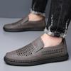 2024 Summer Shoes for Men Leather Sandals Breathable Hollow Out Slip-on Loafers Leather Casual Shoes