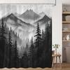 Mountain Shower Curtain, Black and White Forest Nature Modern Grey Rustic Woodland Pine Tree Bathroom Decoration, Polyester Fabr