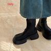 Дофаминовые черные мартинсы на толстой подошве: 2025 Новые корейские шикарные британские женские осенние короткие сапоги для похудения
