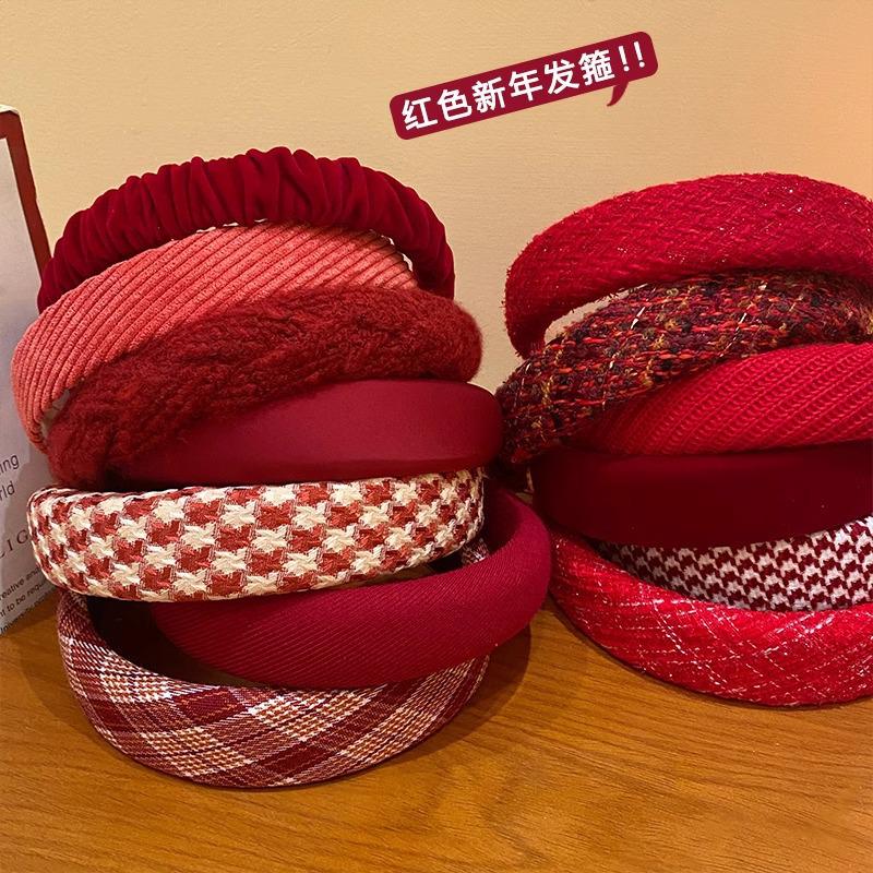 Красная ретро рождественско-новогодняя повязка на голову | Женский аксессуар для волос в стиле знаменитостей