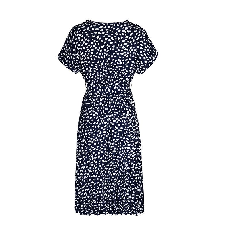 Летнее женское платье с коротким рукавом и леопардовым принтом, с рукавом-ротатором и V-образным вырезом до середины икры