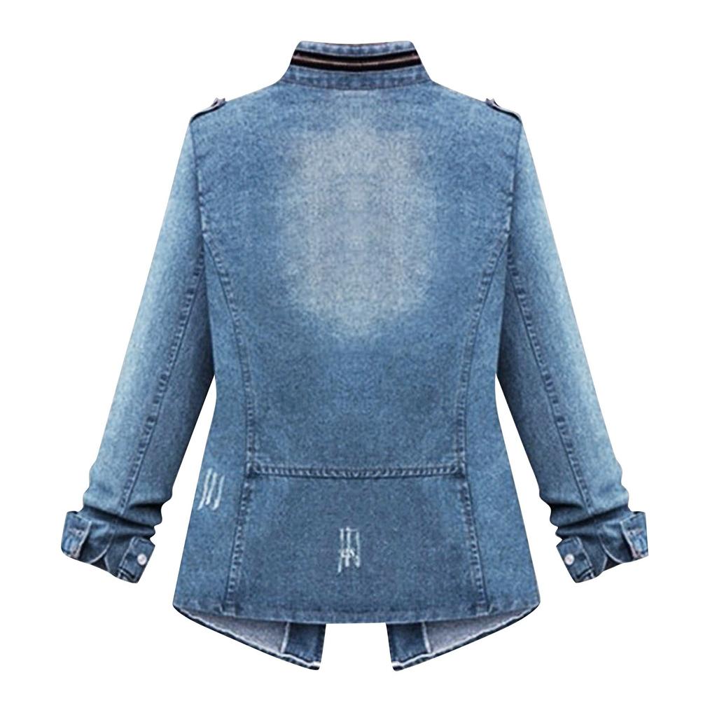Women's Chain Jacket Pocket Large Size Casual Denim Jacket