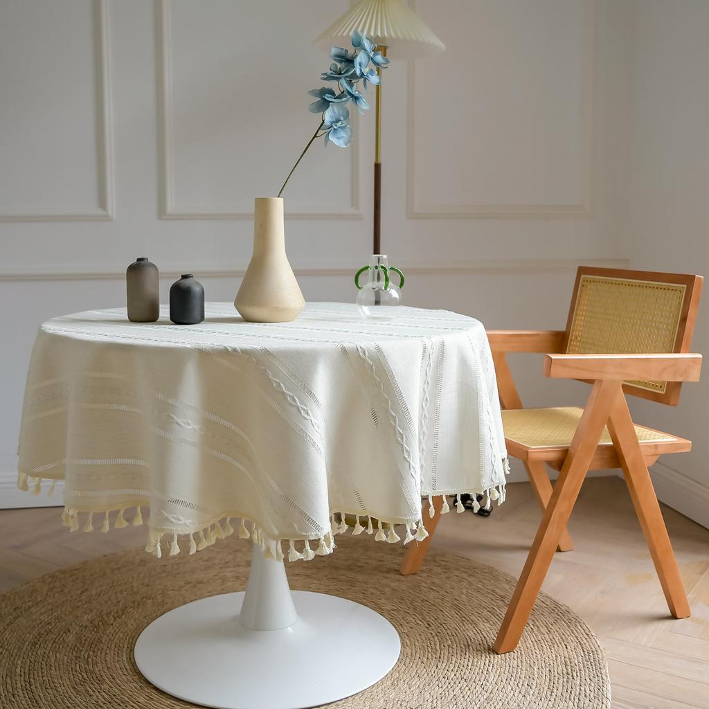 Круглая скатерть из хлопка и льна, моющаяся клетчатая скатерть в стиле бохо с кисточками, фермерская, деревенская скатерть для вечеринки, свадьбы