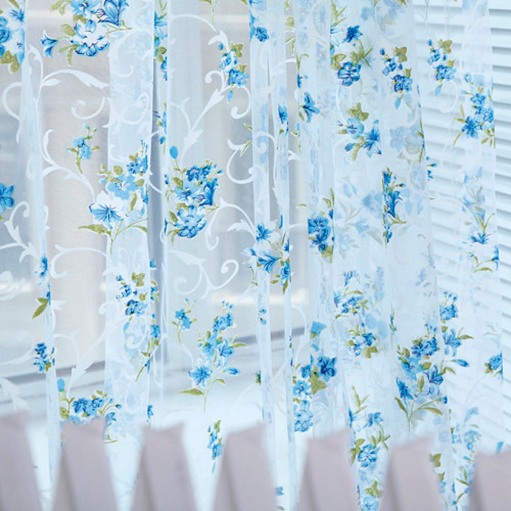 Прозрачная занавеска с цветочным принтом, тюль, вуаль, драпировка, подзор из 1 панели, ткань