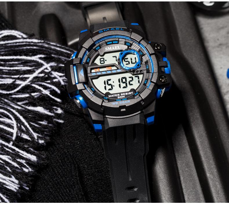 Smael 1712 Brand 12/24 Hour Clock Men LED Electronic Wristwatch Sports 50M Waterproof Digital Adjustable Band Watch for Relojes