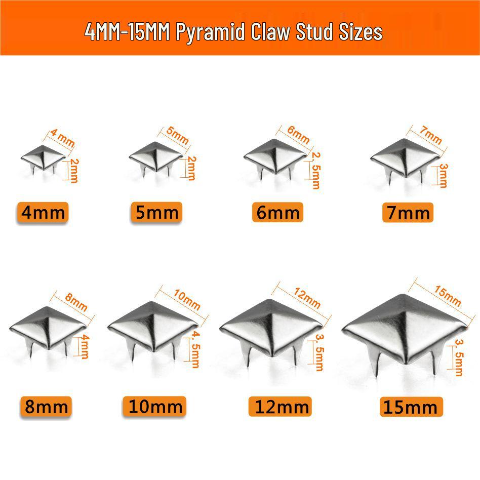Pyramid Square Claw Nails: 4-15mm Full Size for Clothing, Bags, Boxes, Shoes, Hats, Punk Decorations, Square Rivets