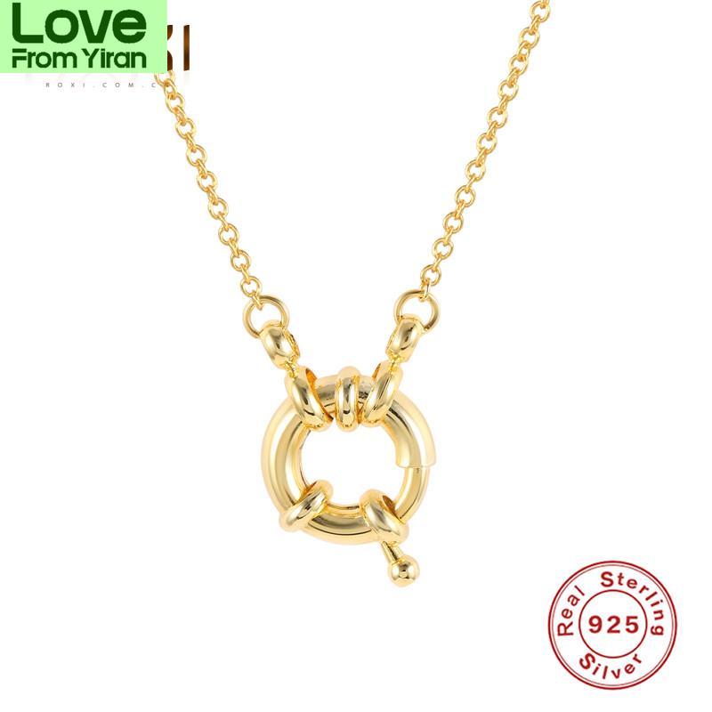 Round Lock Pendant Necklaces For Women Vintage Design Wedding Birthday Gift 925 Sterling Silver Jewelry Gold Chain Choker