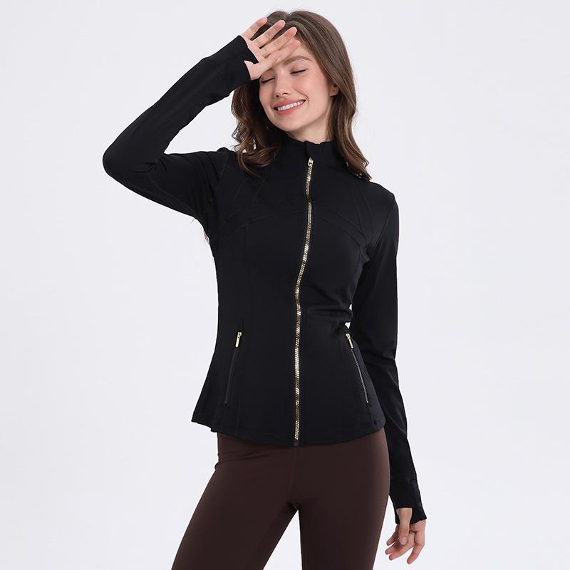 Новая женская нейлоново-спандексная куртка для йоги со стойкой и двухсторонним молнией для спорта