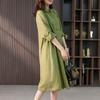 Women Shirt Dress Lapel 3/4 Sleeve High Waist Midi Dress Solid Color Loose Fit Summer Dress Office Lady Wear