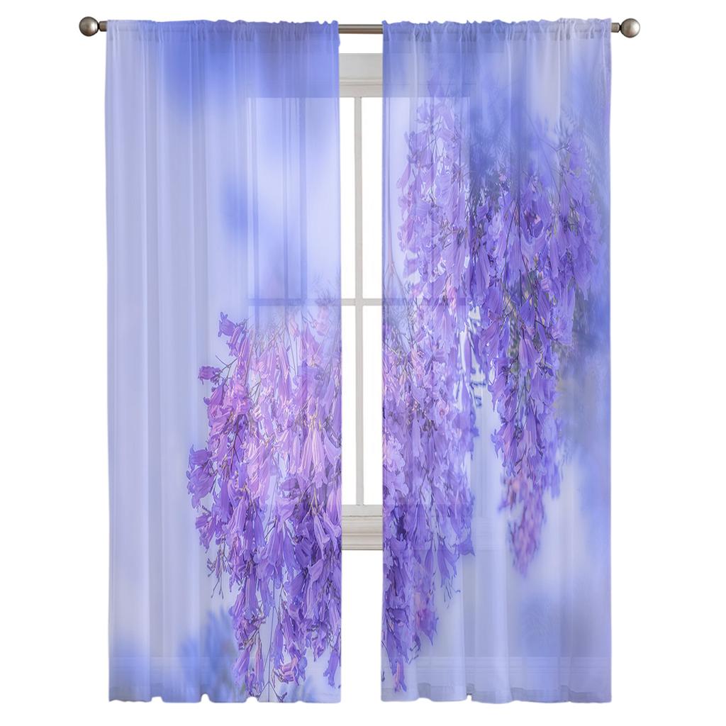 Фиолетовый Цветок Окно Обработка Тюль Современные Прозрачные Шторы для Кухни Гостиной Спальни Шторы Украшения