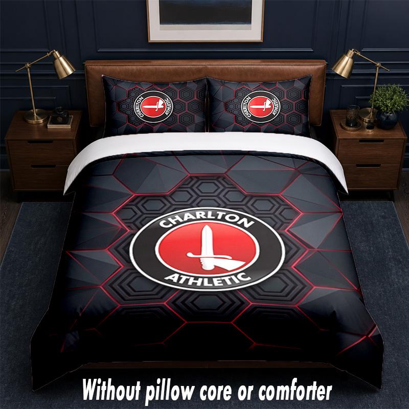 Charlton Athletic FC Design Bed Bedding Set 1 Duvet Cover + 2 Pillowcases Soft Breathable Household Bed Linens