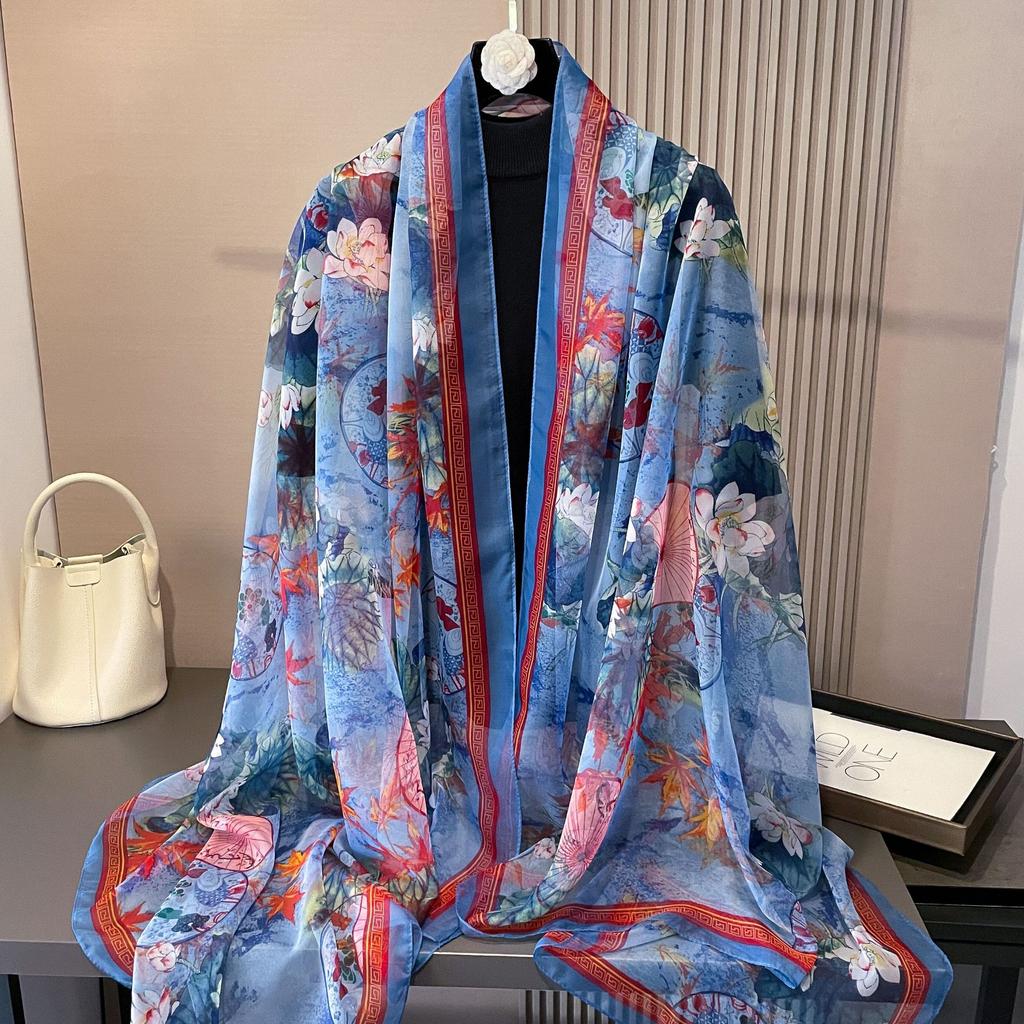 180*135cm Summer Silk Scarf Women Outdoor Shawl Bandanna Foulard Female Beach Fashion Luxury Oversized Shawl Head Hijab Wrap